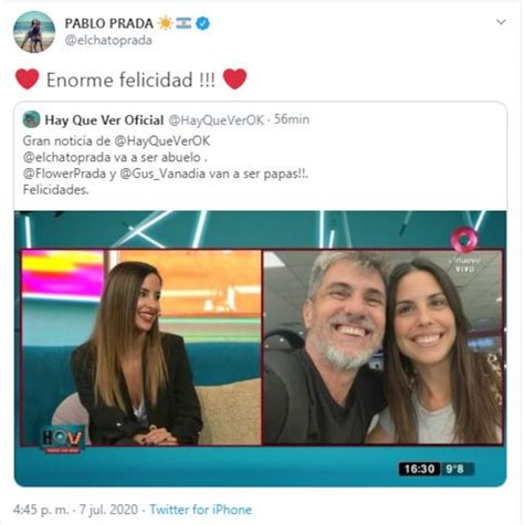 florencia prada|La emoción del Chato Prada por el embarazo de su hija .